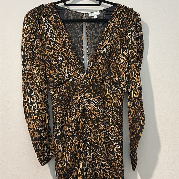 Ronny Kobo Anthropologie Astrid Sm Leopard Print Brown Black Ruched Sheath Midi - Picture 9 of 16